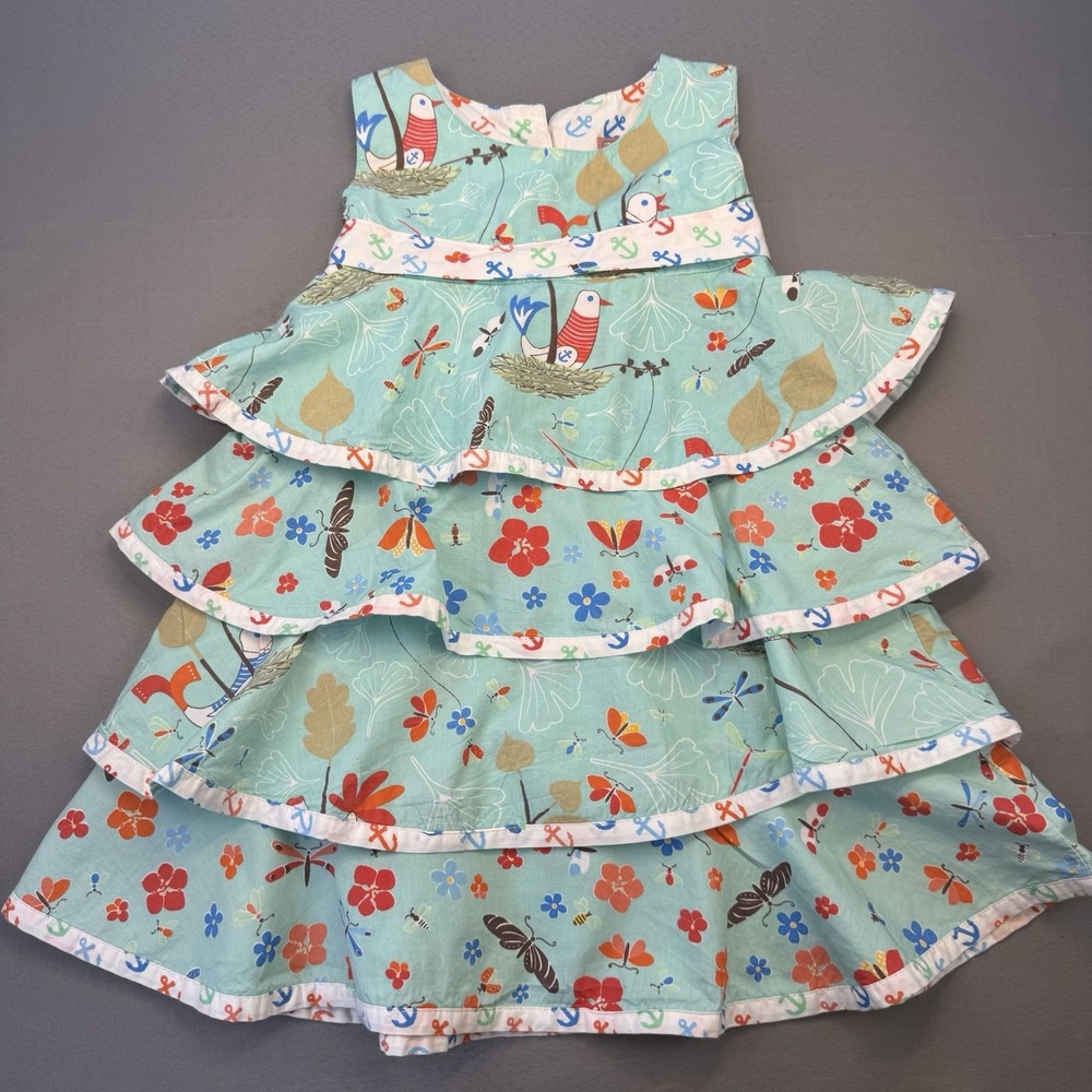 Jelly and Pug Miranda Halter Bird Anchor Dress Ruffled Boutique Sz 5 Girl